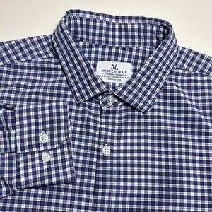 Mizzen Main Gingham Check Performance Dress Shirt Men XL Standard Fit Navy White